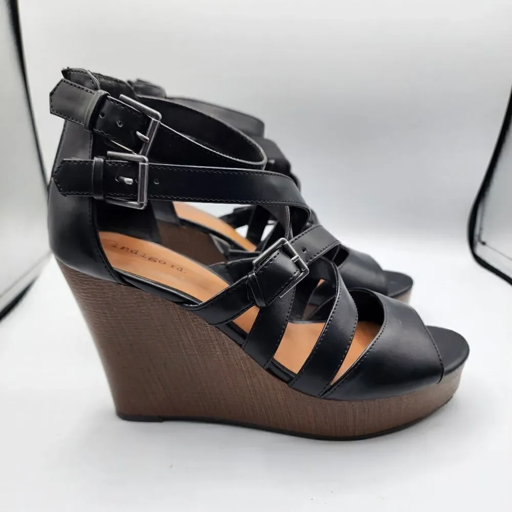 Indigo rd. black strappy wedges